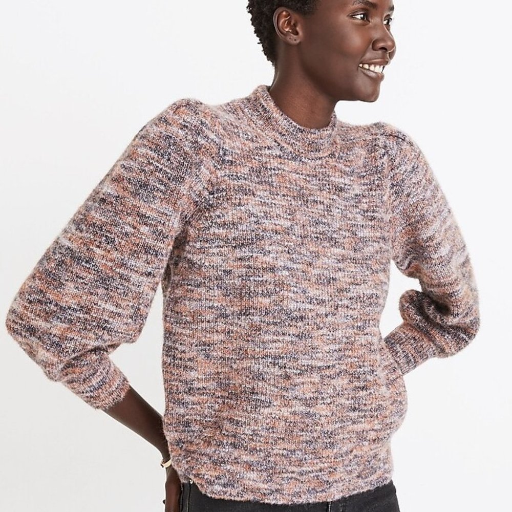 Madewell Space-Dyed Eaton Puff-Sleeve Pullover Sweater